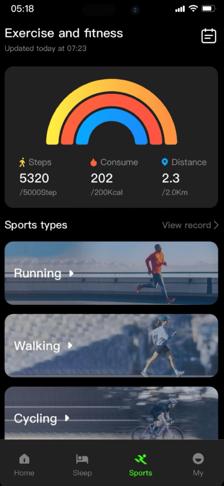 Wellness app sports page